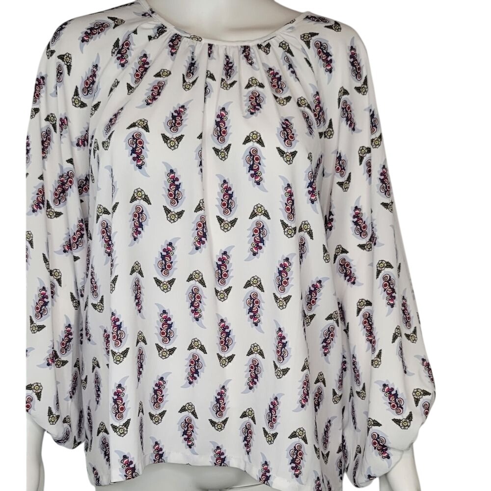 Loft White Floral Print Blouse